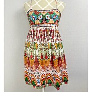 ZARA Embroidered‎ Mini Dress Size XS Sequins Boho Babydoll Festival